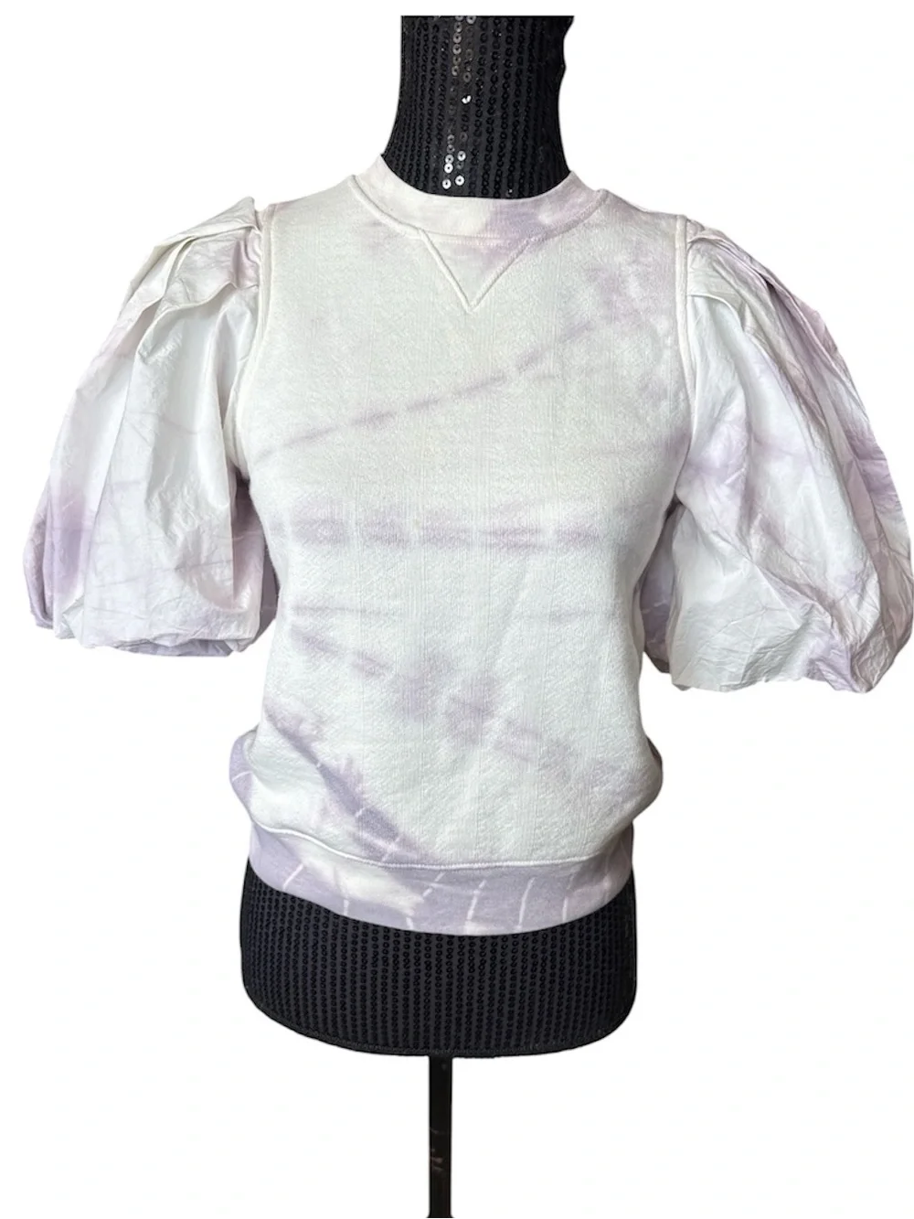 ULLA JOHNSON Elliot Pullover Puff Sleeve Thistle Purple Tie Dye 100% Cotton